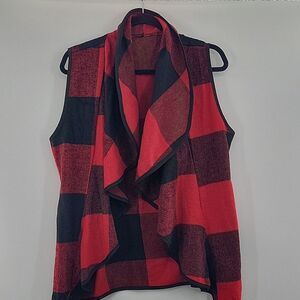 Unbranded Black&Red plaid open vest jacket  size N/A looks like a M